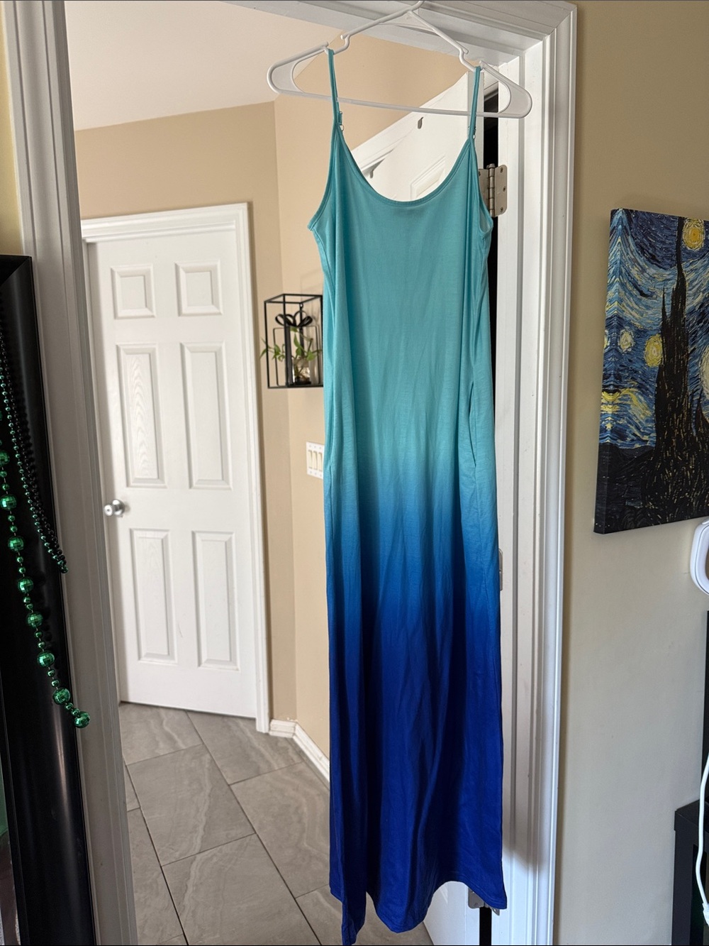Sleeveless Ombre Maxi Dress in Aqua to Royal Blue